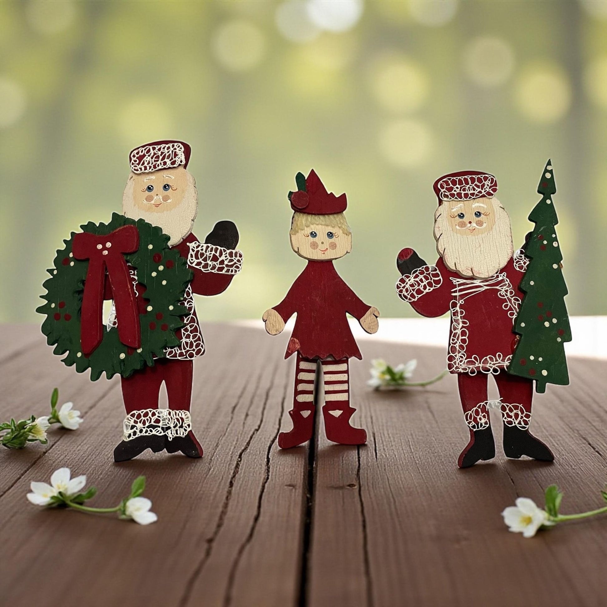 Vintage folk art style Wooden Christmas Ornaments Set – Hand  display picture 1