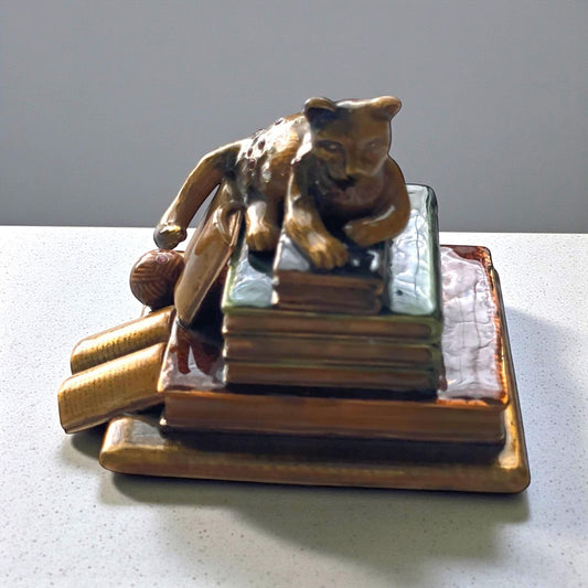 Vintage Wendy Reed Cat & kitten on books Swarovski jeweled and enameled Figurine paperweight | Book Lover Decor | Collectible Cat Sculpture