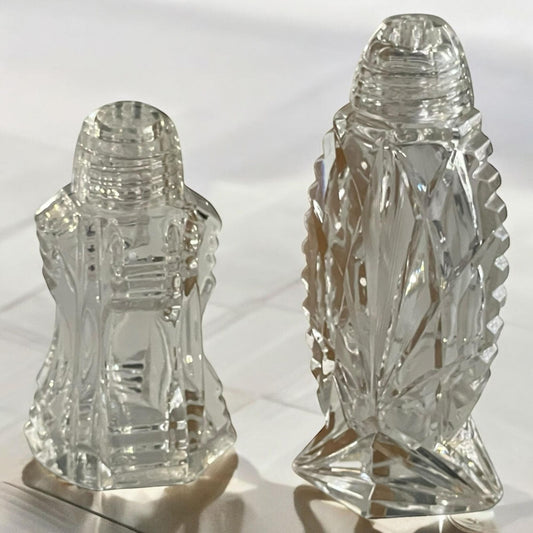 Pair of thick cut crystal vintage salt shakers