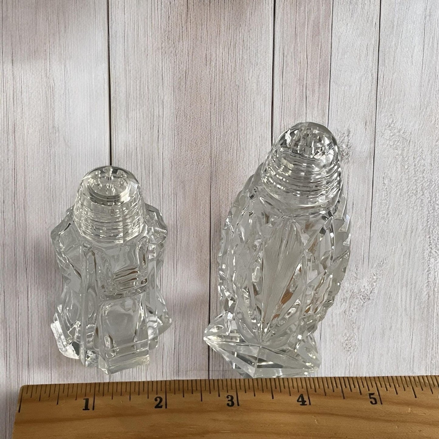 Pair of thick cut crystal vintage salt shakers