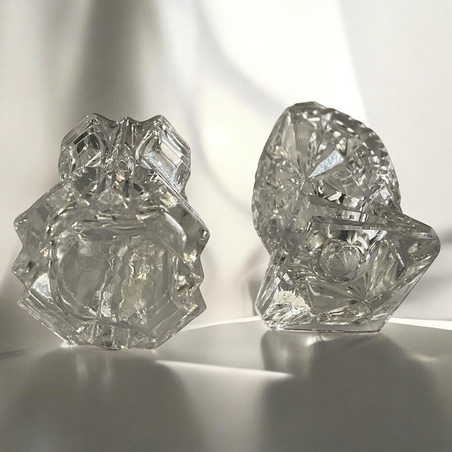 Pair of thick cut crystal vintage salt shakers