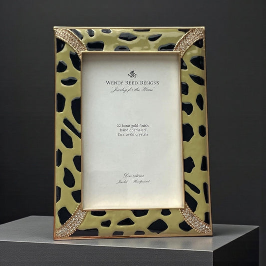 Vintage Wendy Reed Designs Picture Frame | 22K Gold Finish Leopard Enamel Frame with Swarovski Crystals | Luxury Decorative Photo Frame