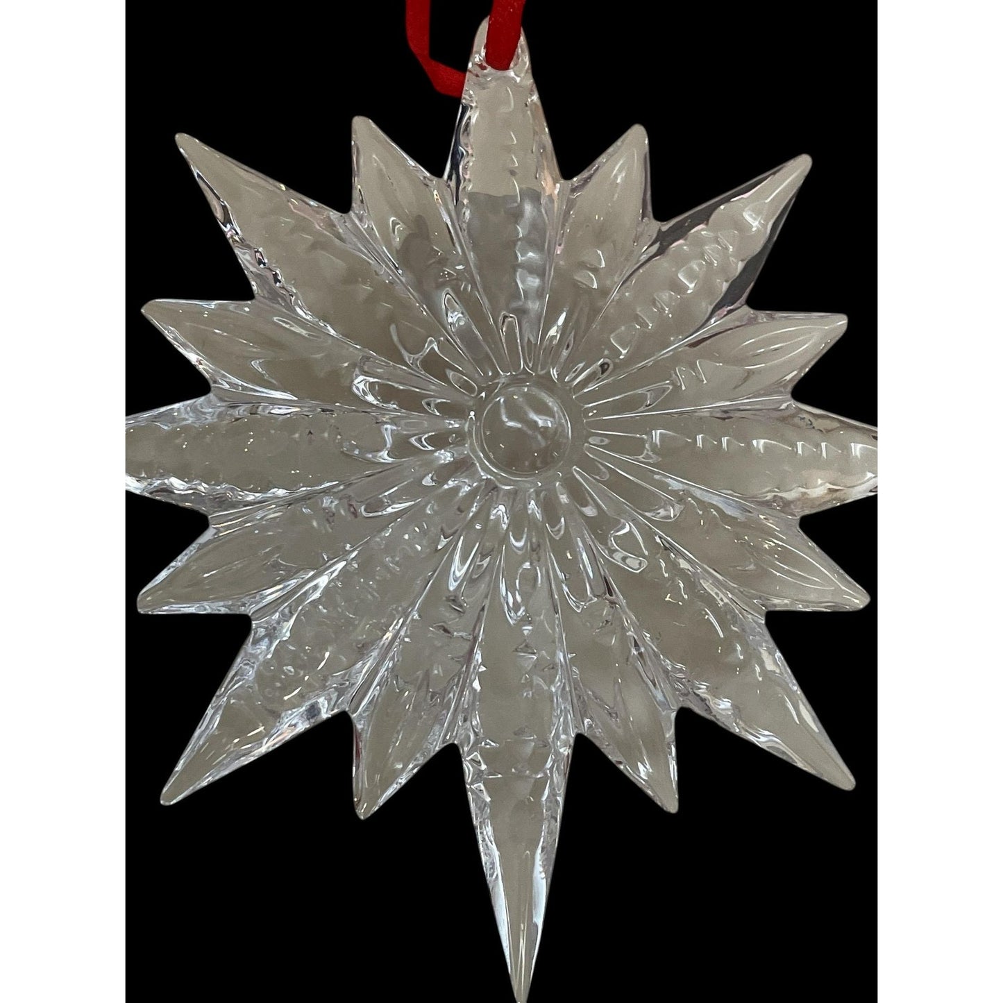 Waterford Crystal Snowstar Starburst Christmas Tree Ornament – Clear Cut Crystal Snowflake with Red Ribbon – Waterford Christmas Decor