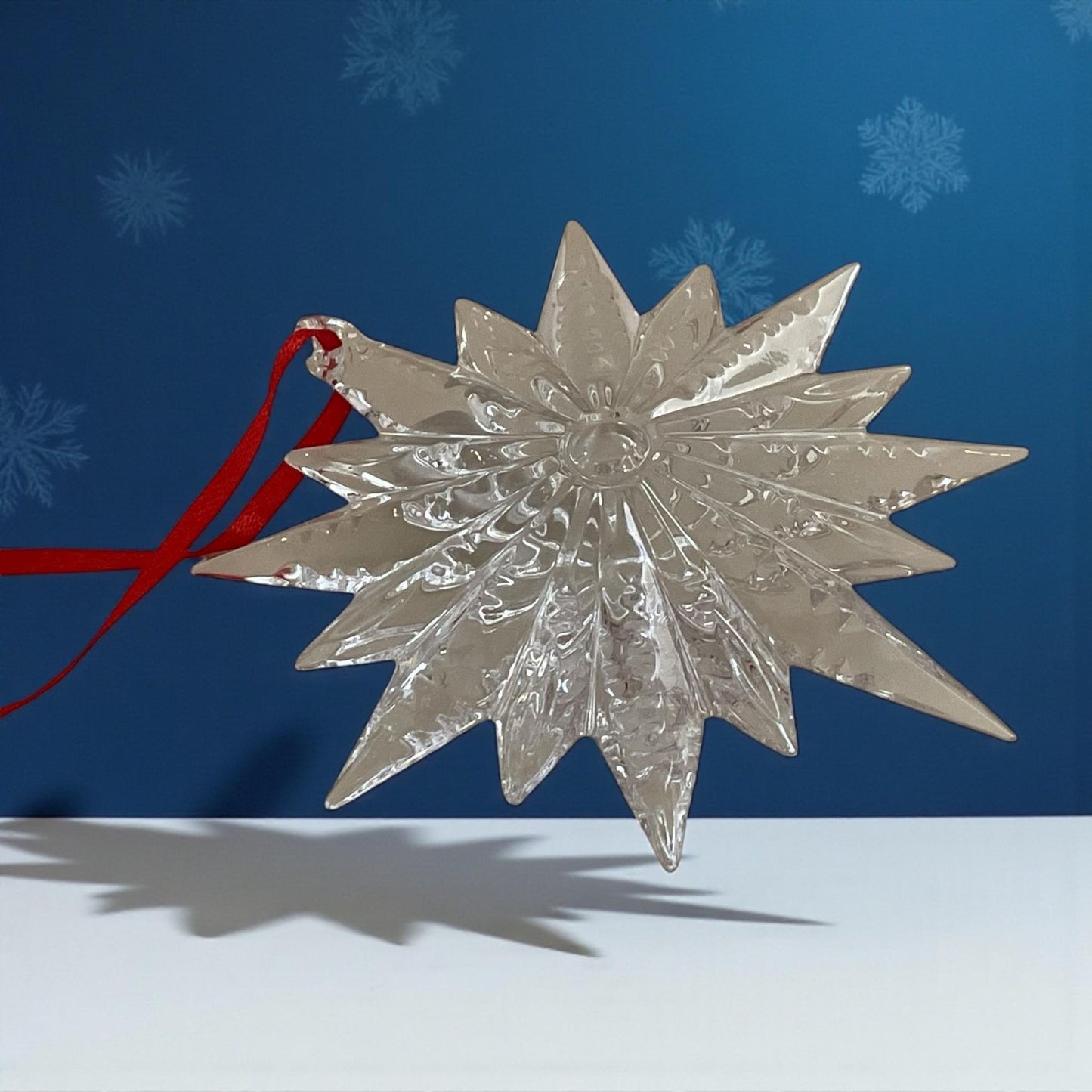 Waterford Crystal Snowstar Starburst Christmas Tree Ornament – Clear Cut Crystal Snowflake with Red Ribbon – Waterford Christmas Decor