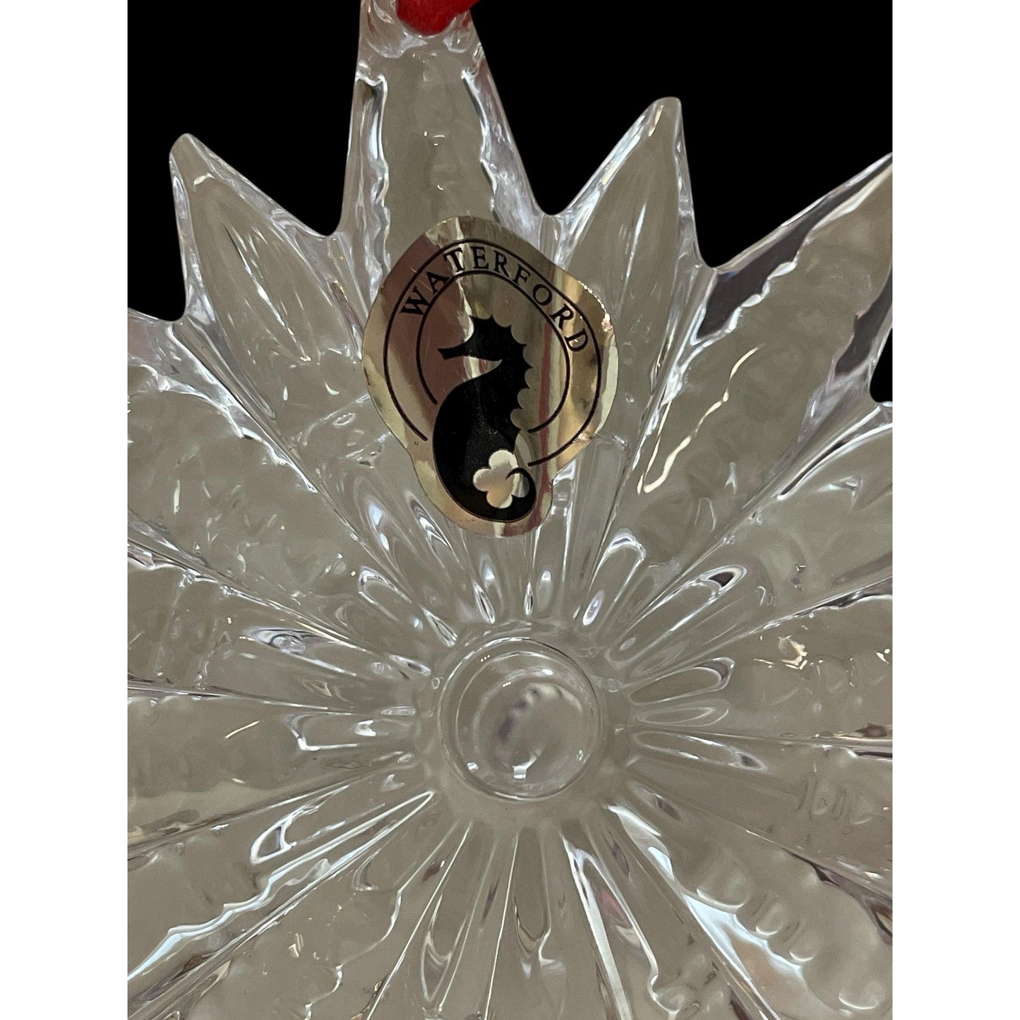 Waterford Crystal Snowstar Starburst Christmas Tree Ornament – Clear Cut Crystal Snowflake with Red Ribbon – Waterford Christmas Decor