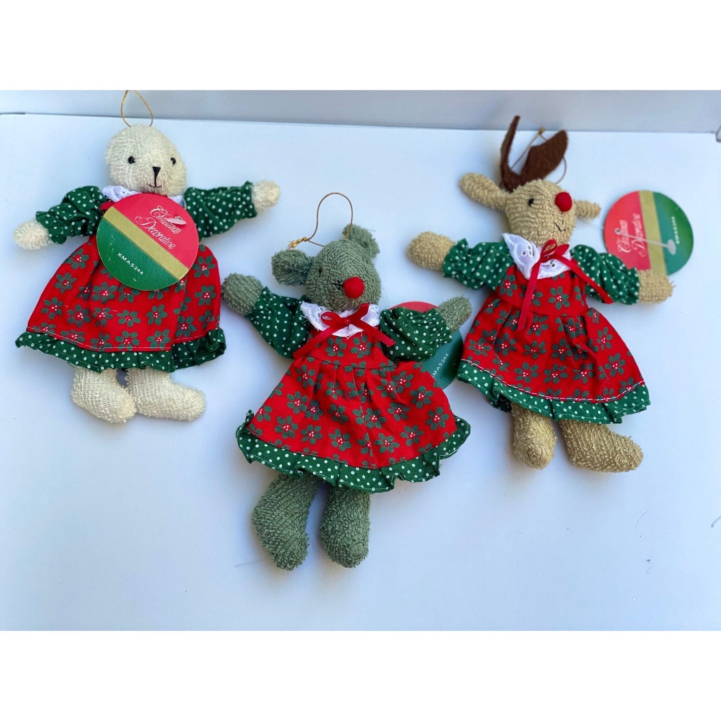 Your choice of vintage Christmas stuffed animal ornaments - bear, mouse or reindeer