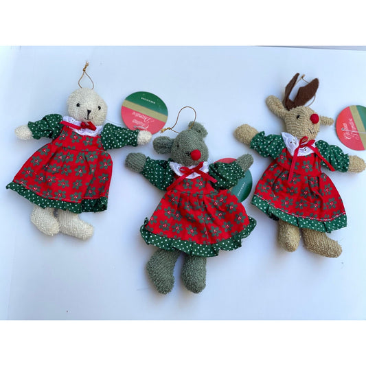Your choice of vintage Christmas stuffed animal ornaments - bear, mouse or reindeer