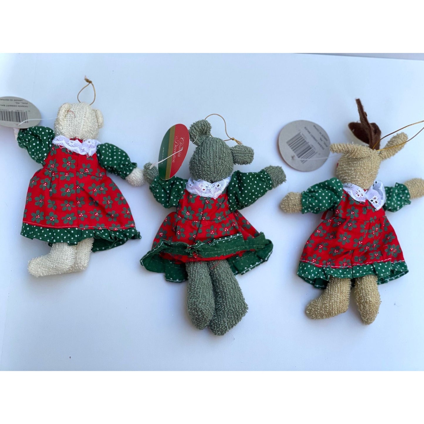 Your choice of vintage Christmas stuffed animal ornaments - bear, mouse or reindeer