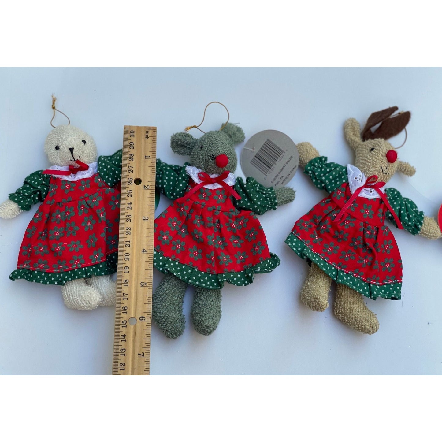 Your choice of vintage Christmas stuffed animal ornaments - bear, mouse or reindeer