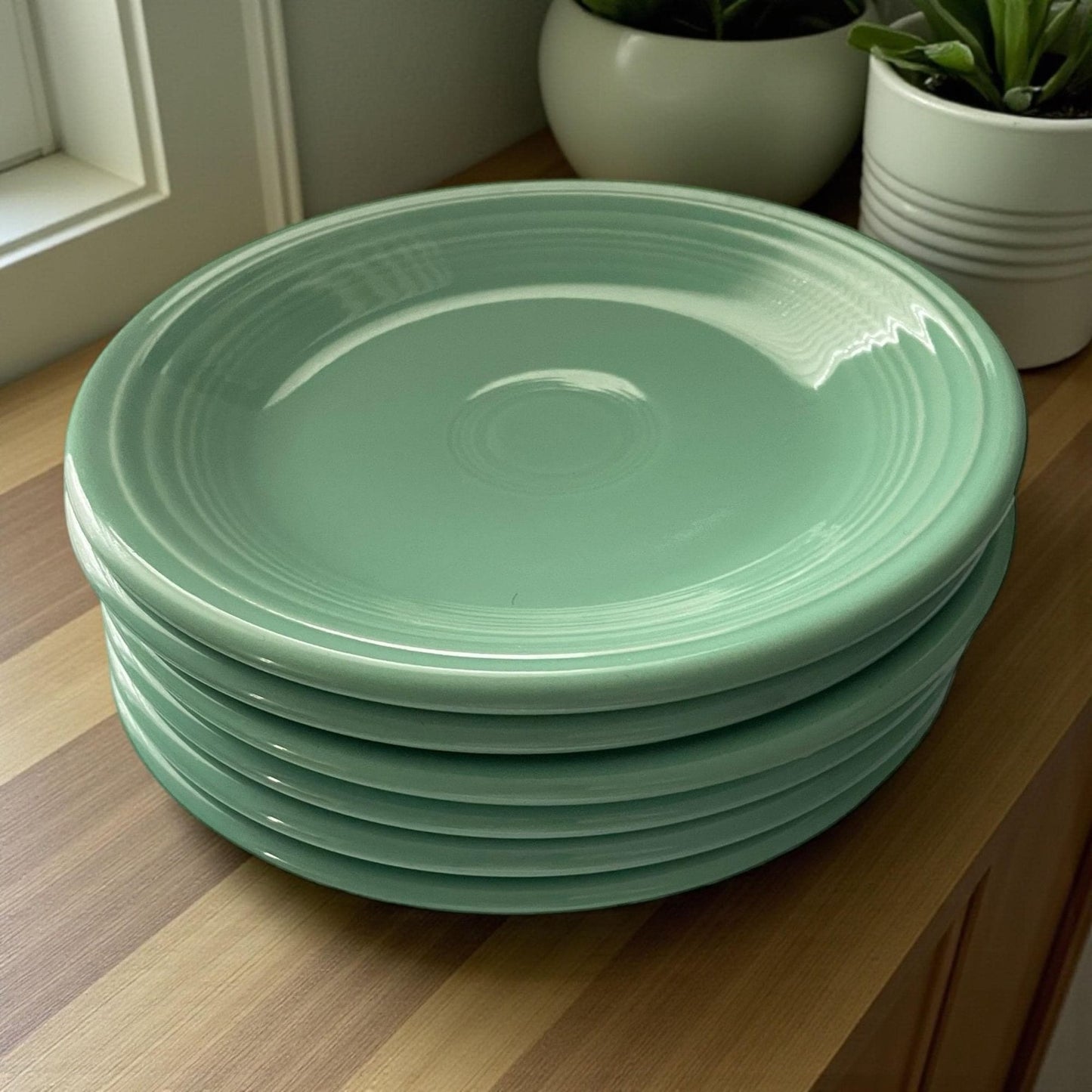 Set of 6 Vintage Homer Laughlin Fiesta Green Plates 7.25" • Classic Fiestaware Luncheon Plates
