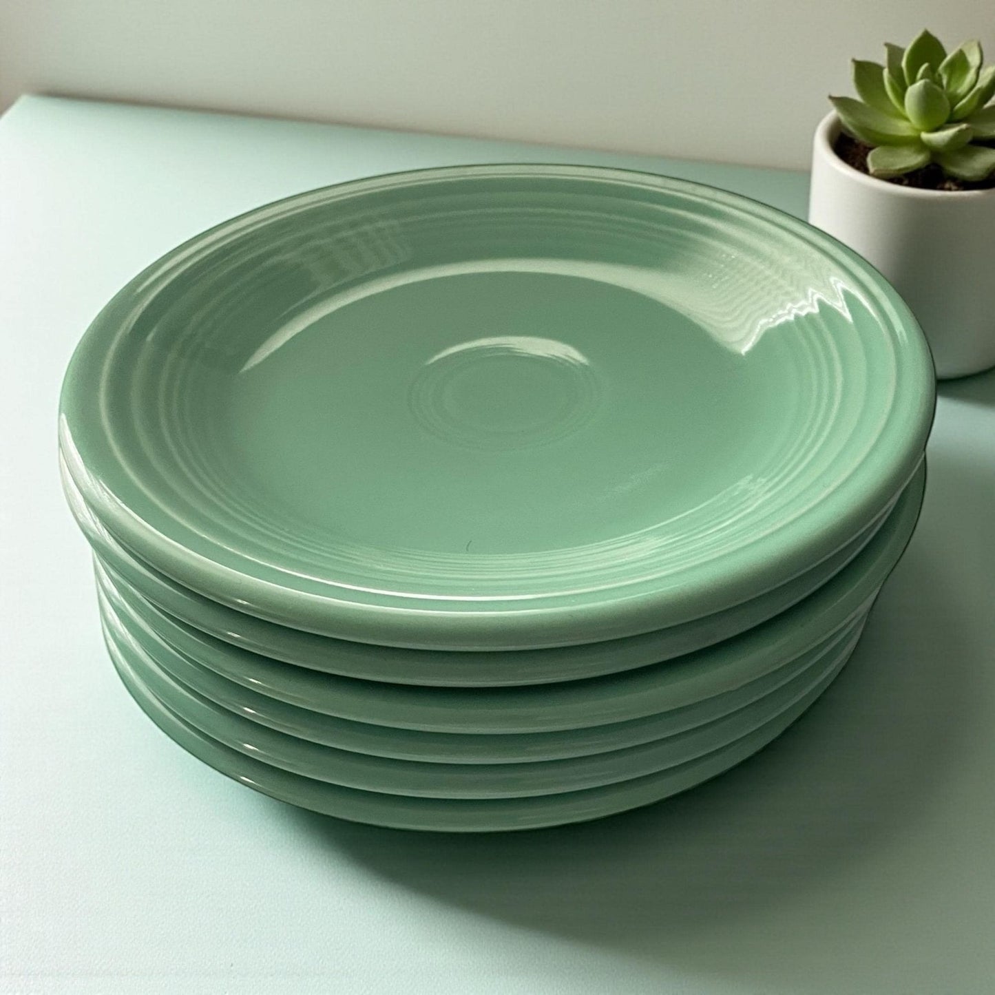 Set of 6 Vintage Homer Laughlin Fiesta Green Plates 7.25" • Classic Fiestaware Luncheon Plates