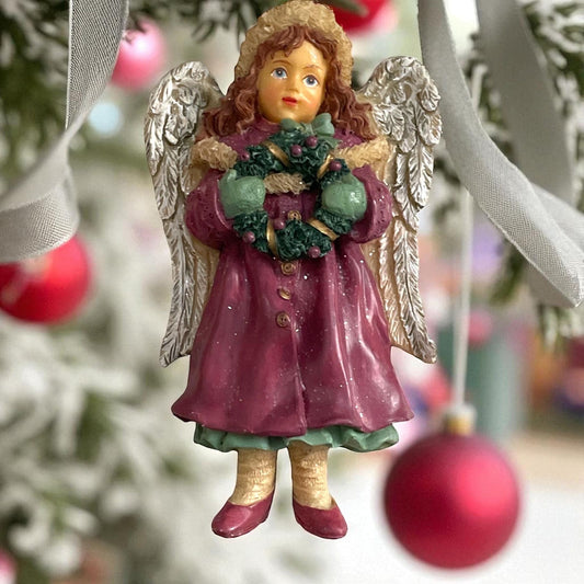 Victorian Style Angel Christmas Ornament – Vintage Resin Angel with Gilded Details, Classic Holiday Decor