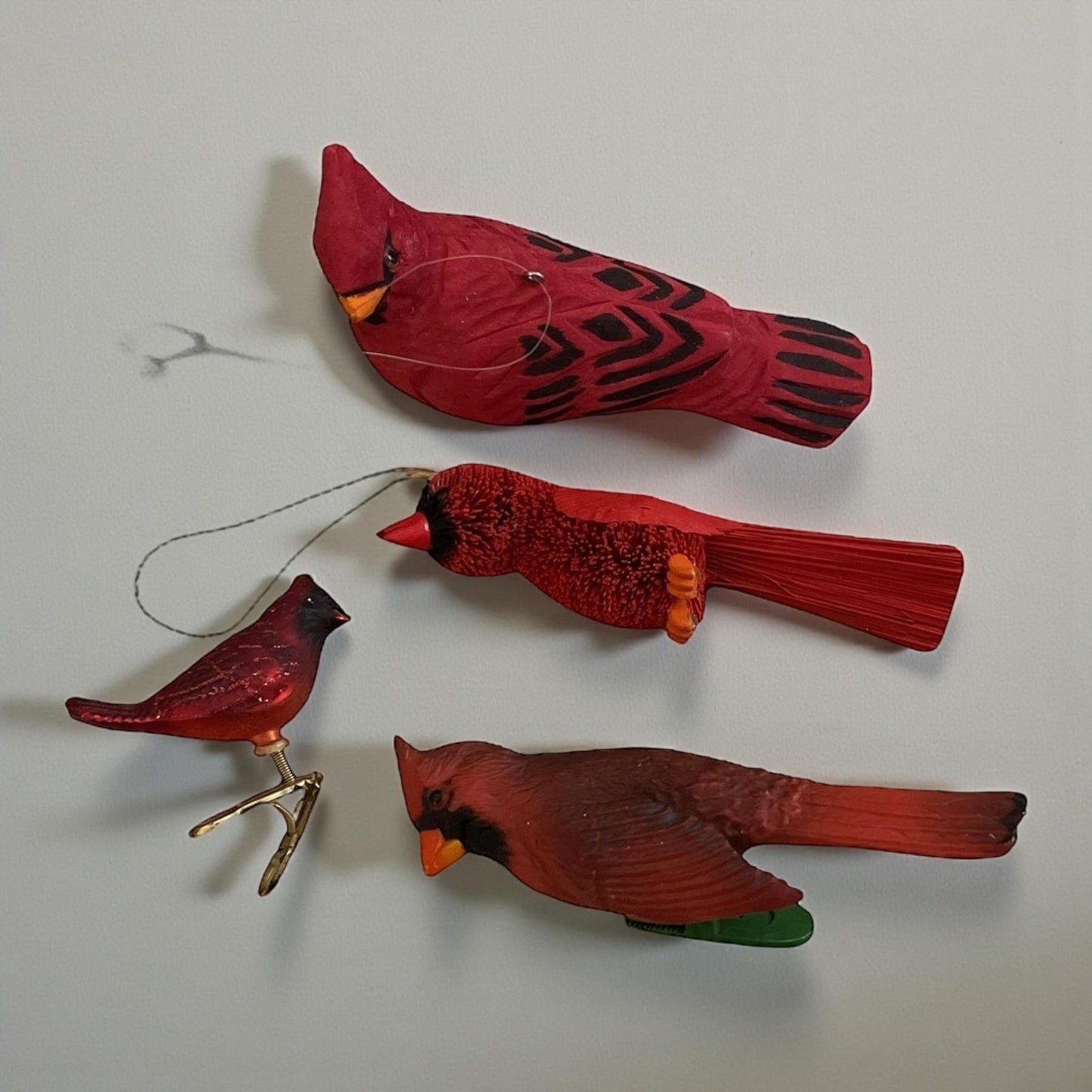 Lot of 4 red cardinal vintage Christmas ornaments