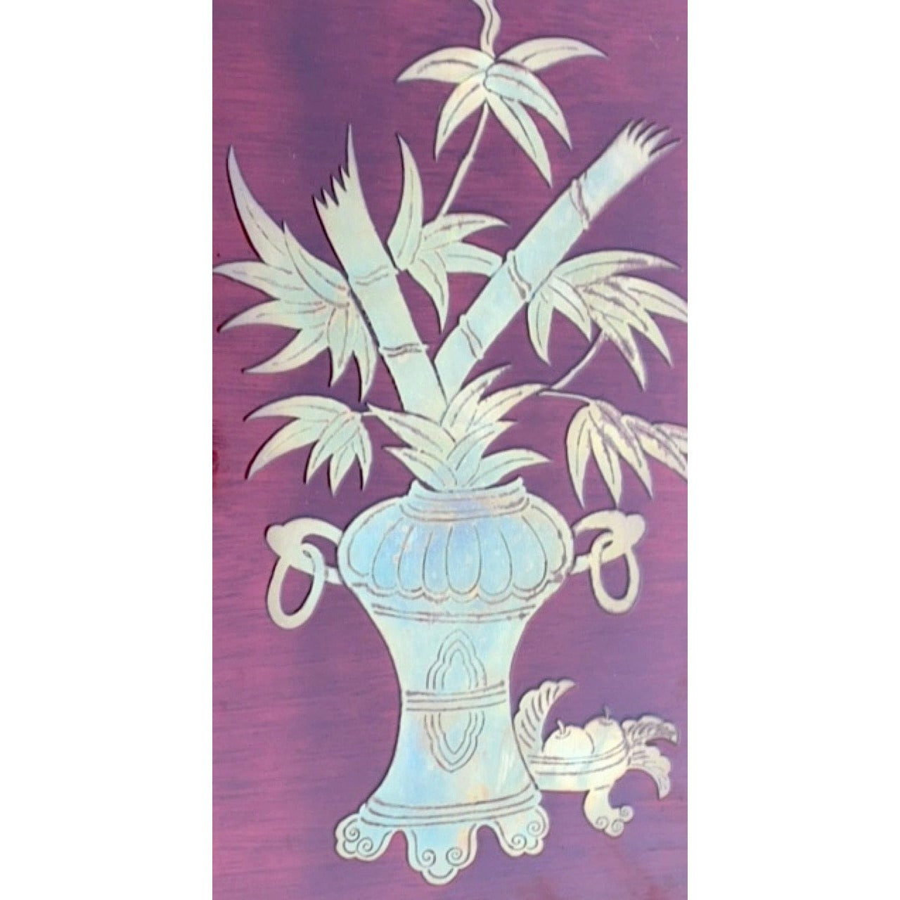 Pair of Vintage Asian silver/brass/mother of pearl Inlaid Wood Wall Hanging Plaques