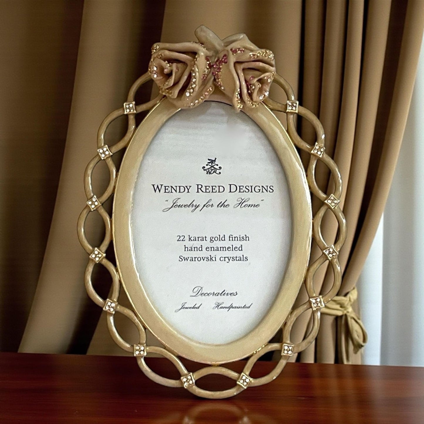 Wendy Reed Designs Gold Oval Frame – 22k Gold Finish, Hand-Enameled, Swarovski Crystal Accent Photo Frame - UNUSED, VERY RARE