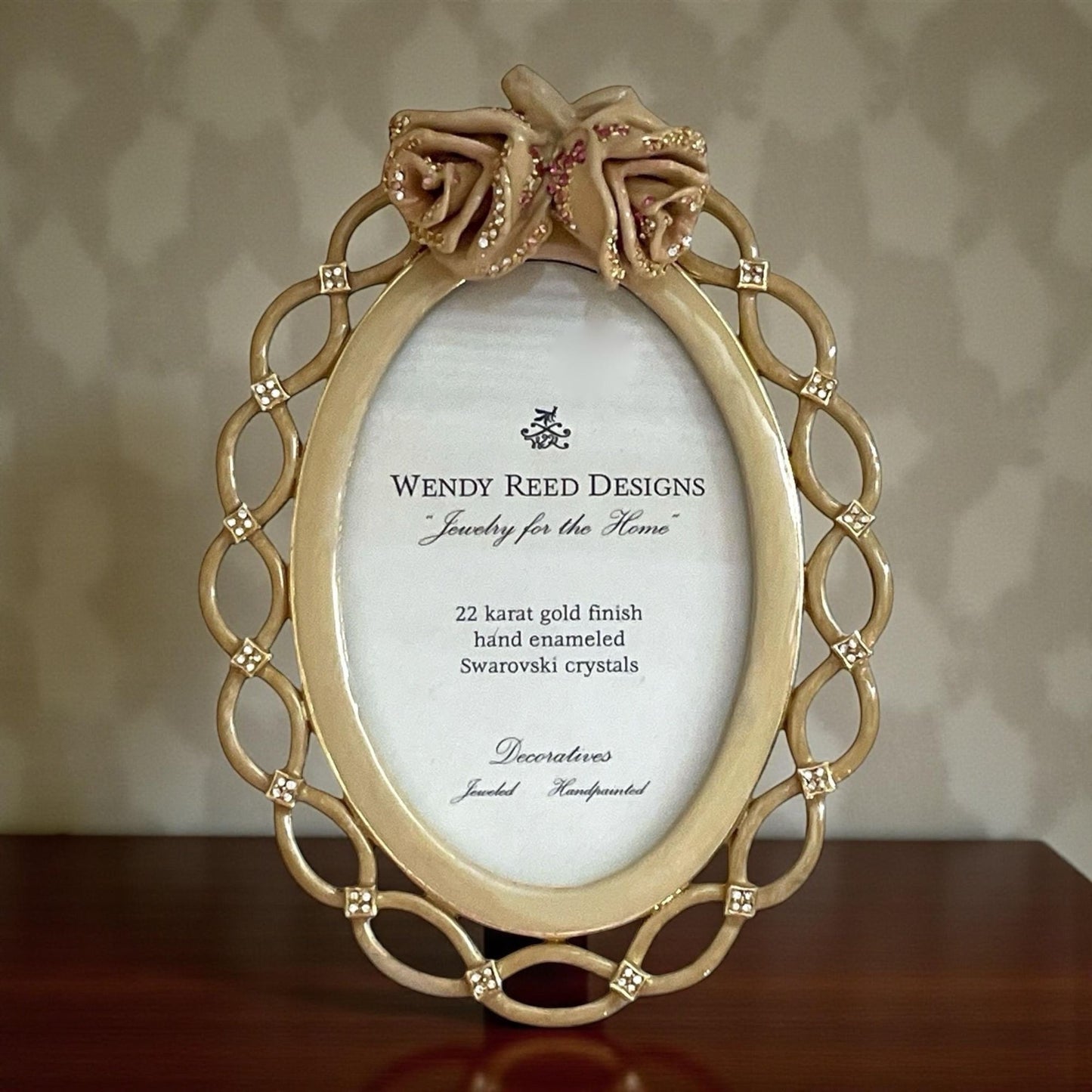 Wendy Reed Designs Gold Oval Frame – 22k Gold Finish, Hand-Enameled, Swarovski Crystal Accent Photo Frame - UNUSED, VERY RARE