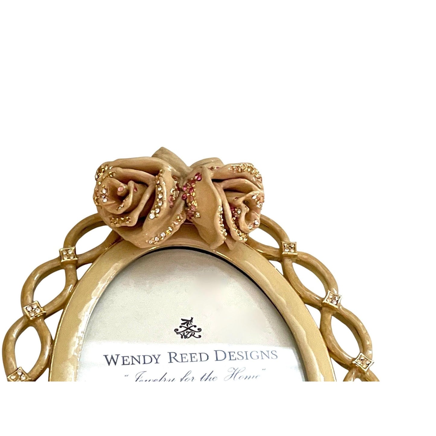 Wendy Reed Designs Gold Oval Frame – 22k Gold Finish, Hand-Enameled, Swarovski Crystal Accent Photo Frame - UNUSED, VERY RARE