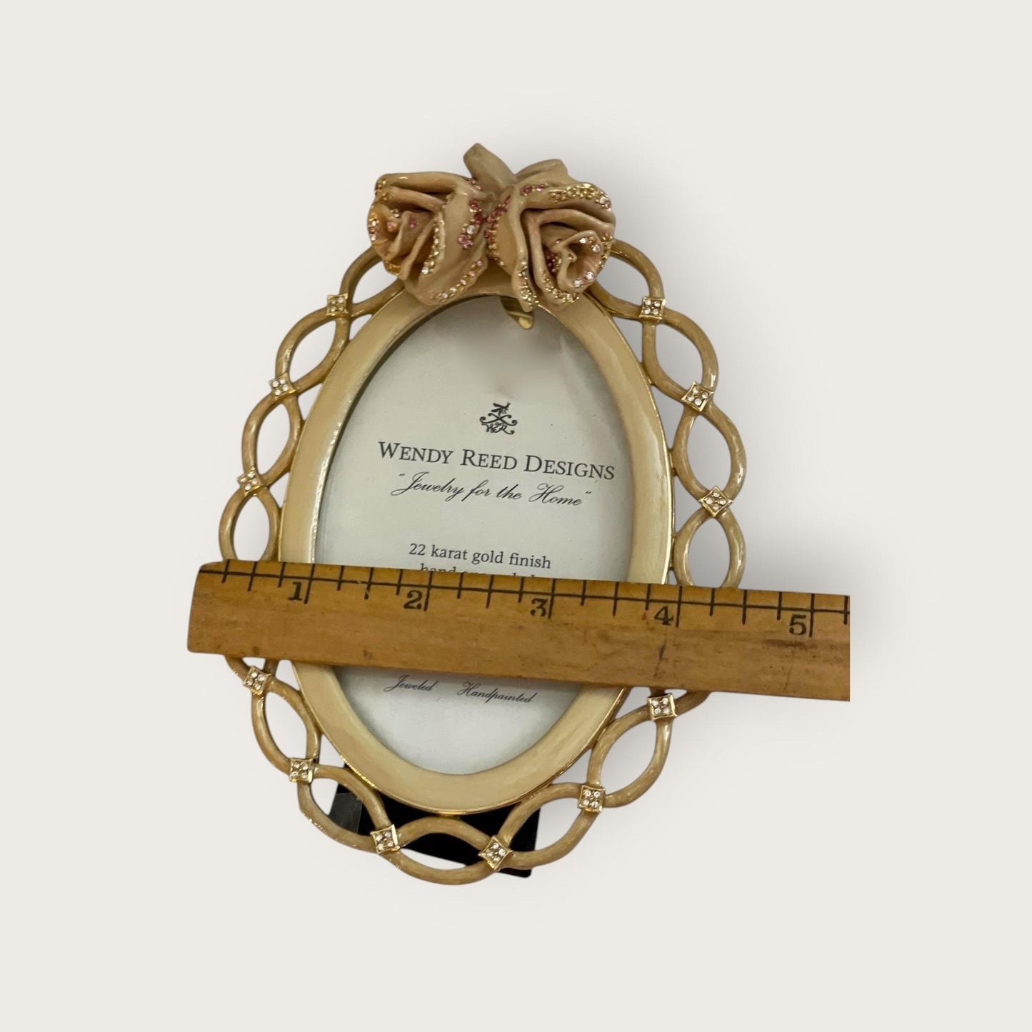 Wendy Reed Designs Gold Oval Frame – 22k Gold Finish, Hand-Enameled, Swarovski Crystal Accent Photo Frame - UNUSED, VERY RARE