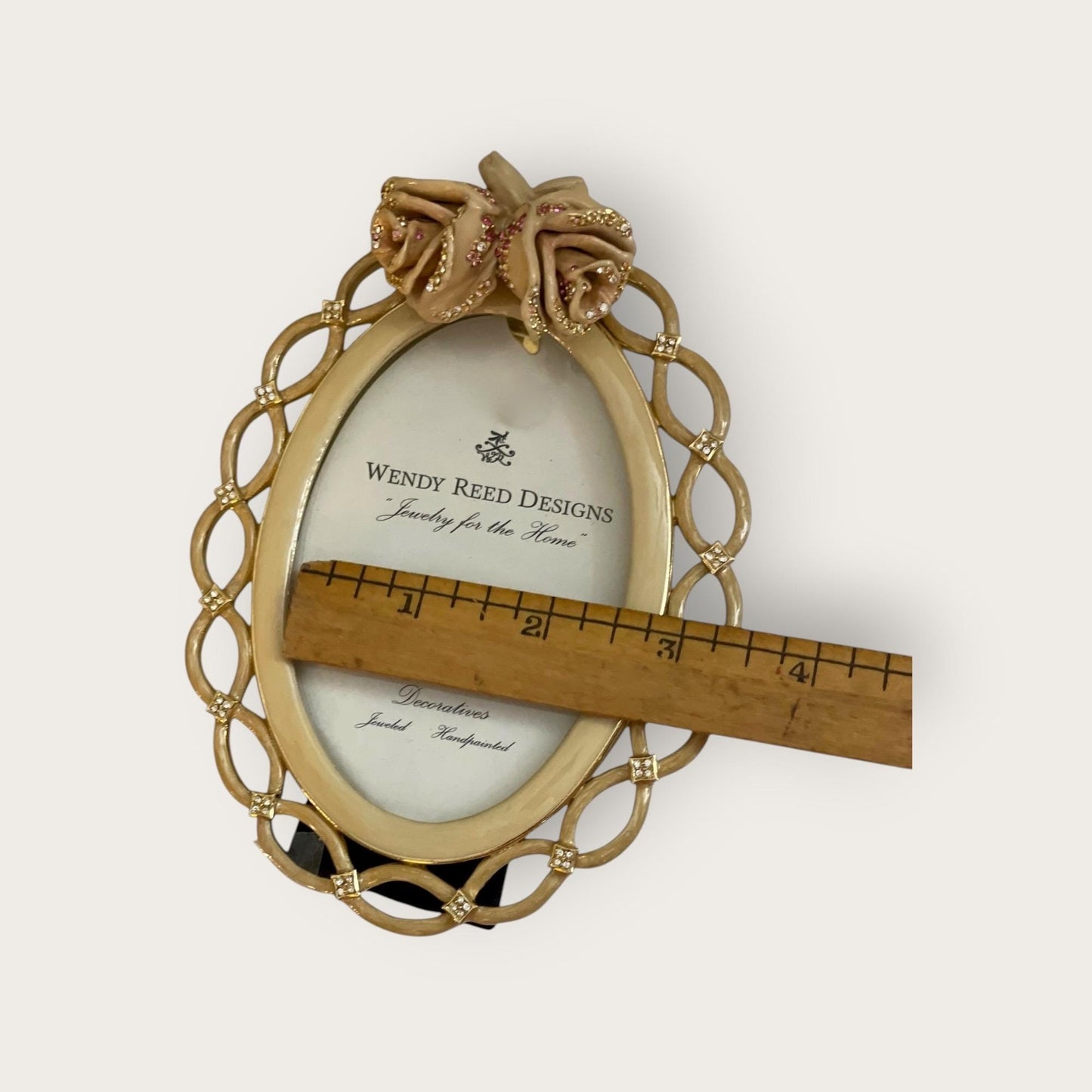 Wendy Reed Designs Gold Oval Frame – 22k Gold Finish, Hand-Enameled, Swarovski Crystal Accent Photo Frame - UNUSED, VERY RARE