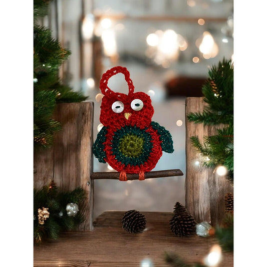 Vintage Crochet Owl Ornament, Handmade Owl Decoration, Cute Bird Holiday Gift, Colorful Owl Art, Boho ornament