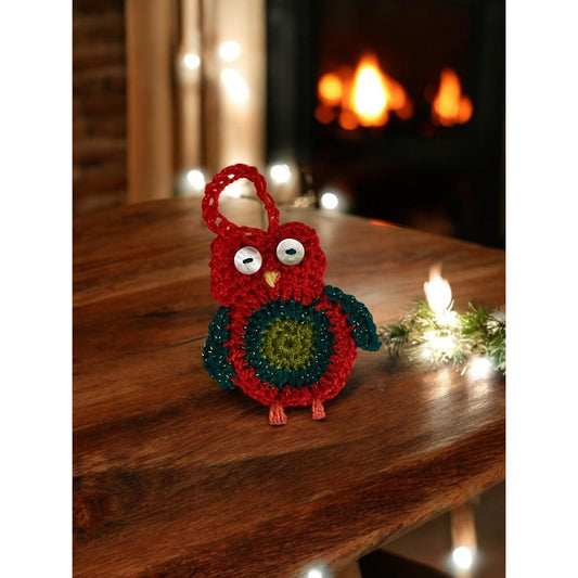 Vintage Crochet Owl Ornament, Handmade Owl Decoration, Cute Bird Holiday Gift, Colorful Owl Art, Boho ornament