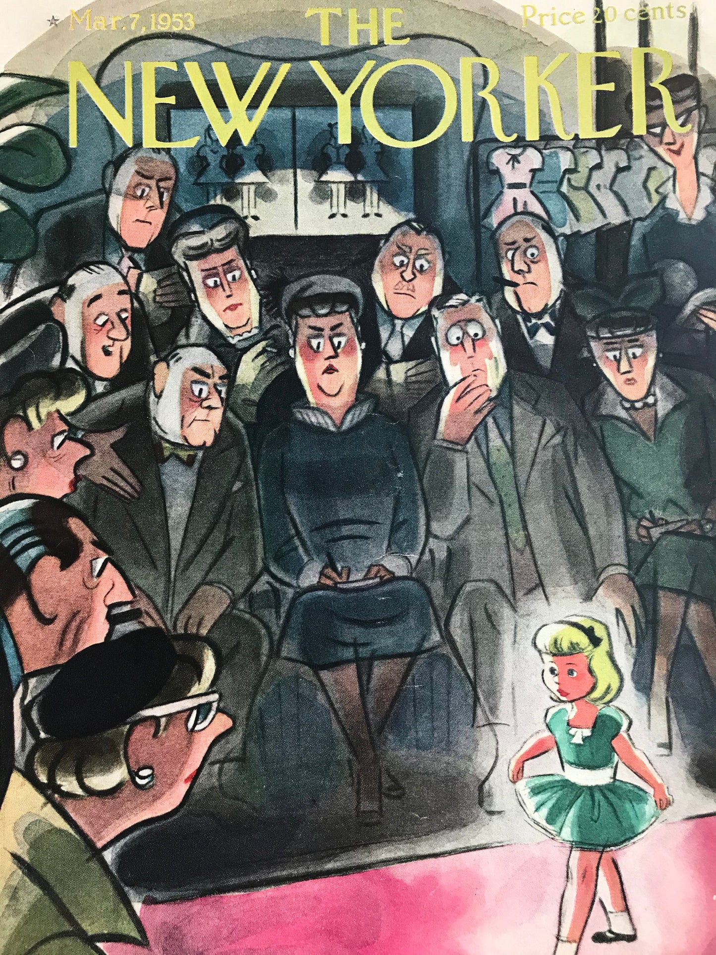 March 7, 1953 - The NEW YORKER Magazine original cover by Leonard Dove - little girl fashion runway