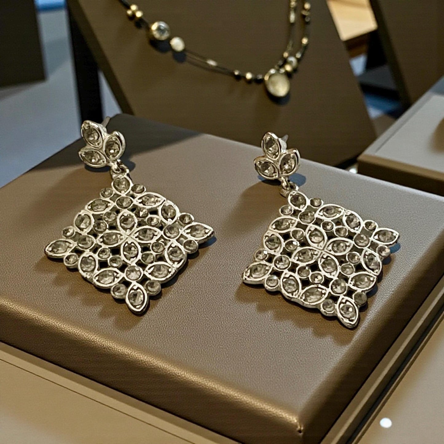 Elegant Silver-Tone Floral Design Statement Earrings with Sparkling Rhinestones