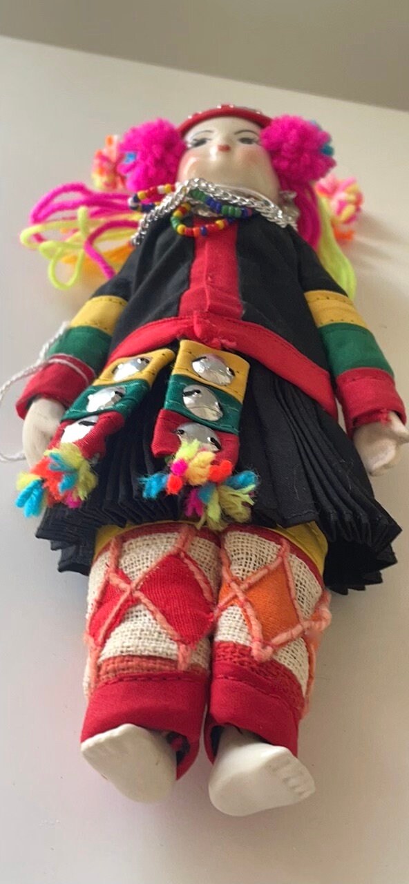 Stunning vintage Thai Hmong porcelain doll in traditional clothing - collectible doll figurine - made in Thailand