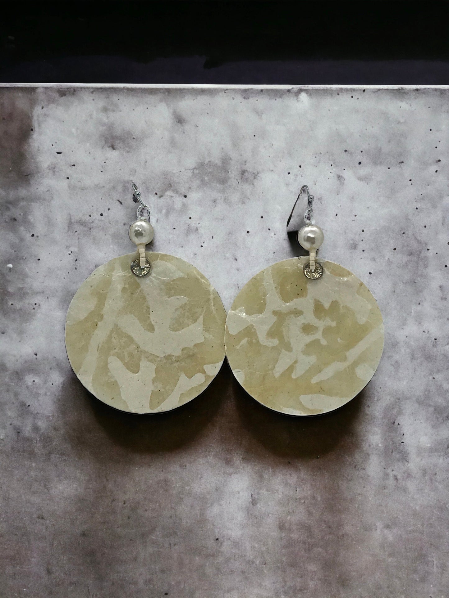 Unique handmade earrings - made of mixed materials - specialty Asian paper, pearls, metal
