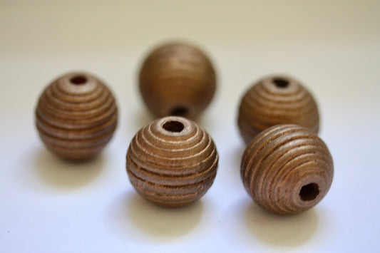 Large round ribbed (striped) copper colored vintage wood beads