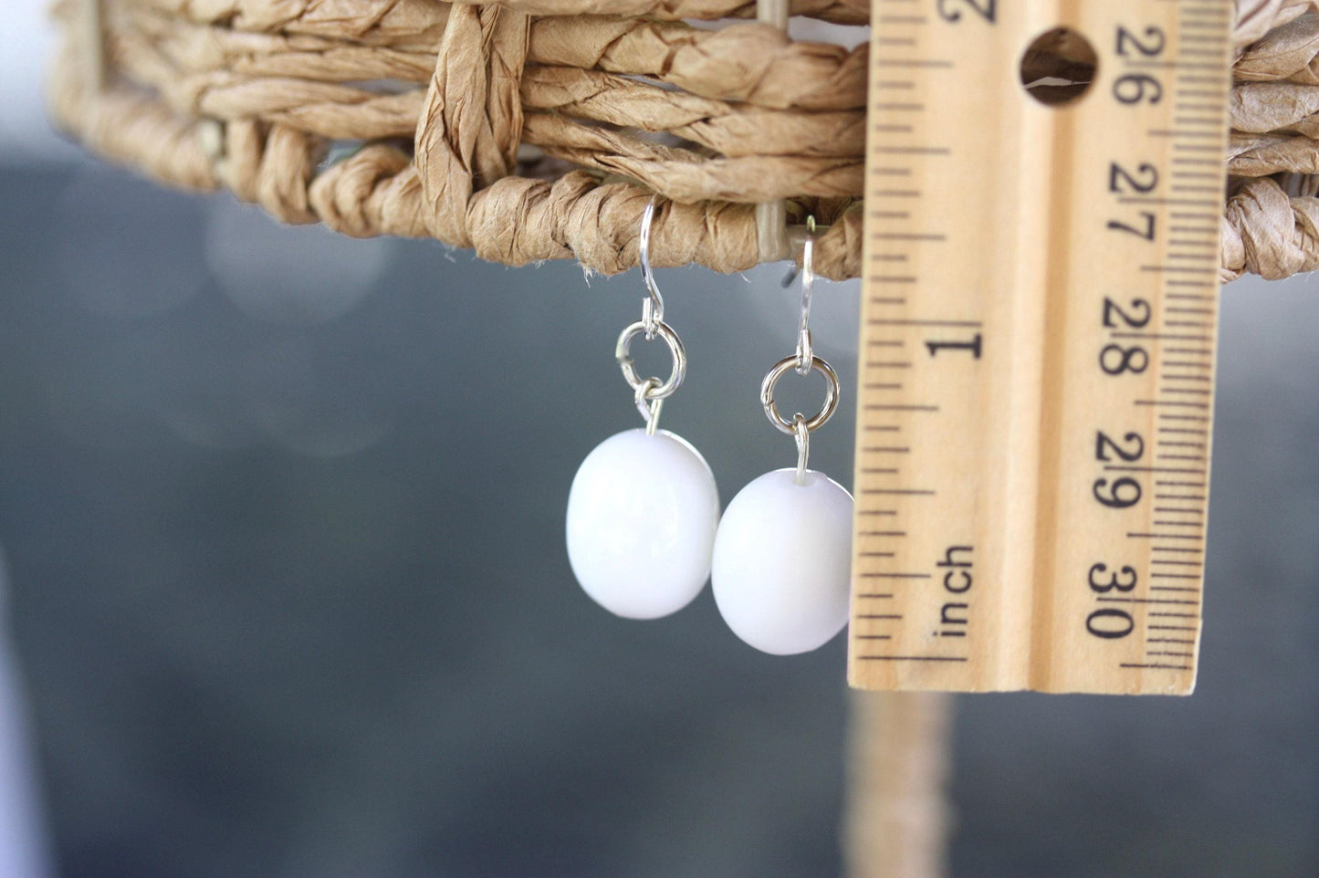 Simple upcycled vintage white oval dangle earrings