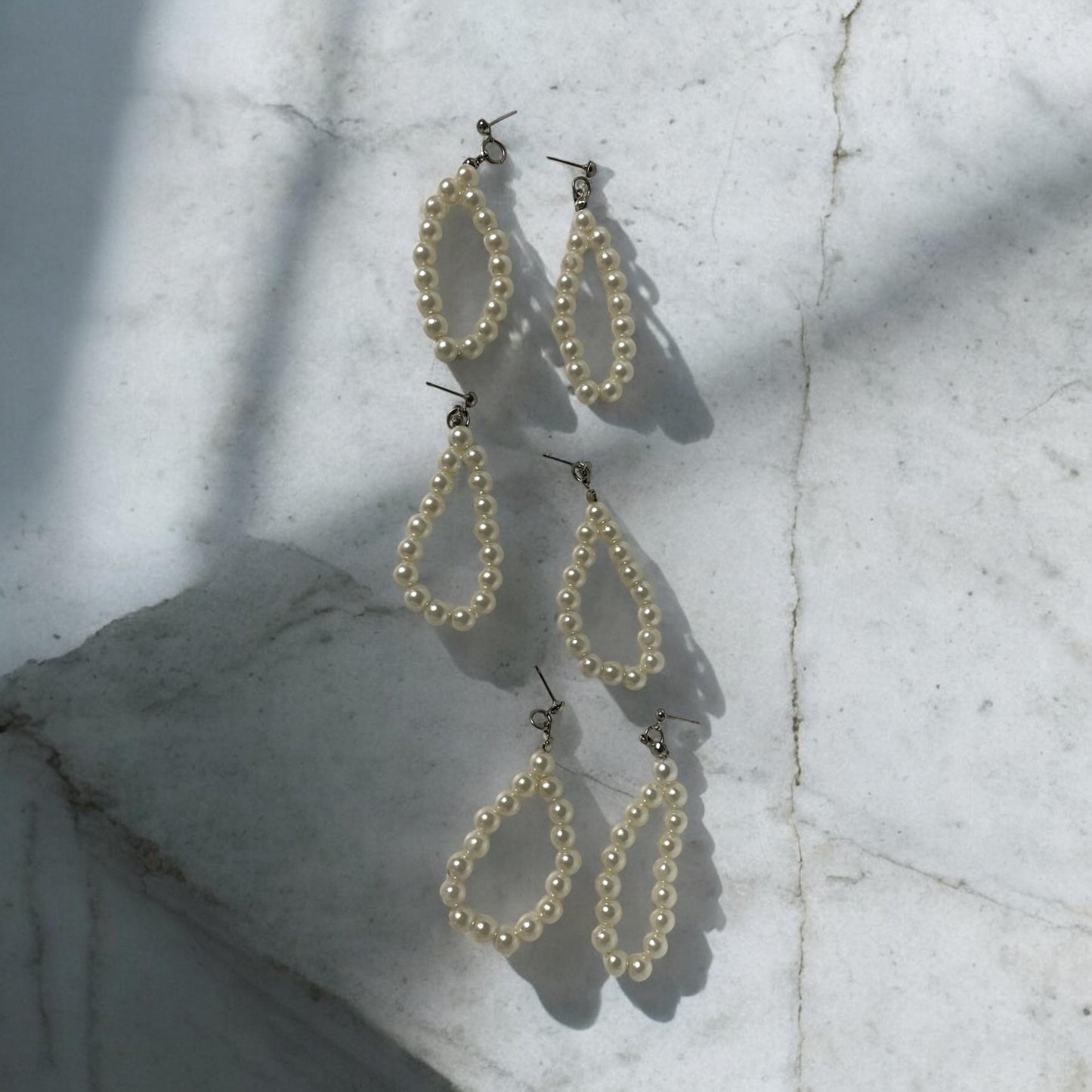 Two inch long creamy faux pearl vintage dangle earrings