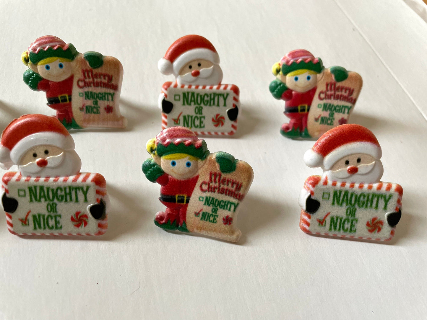 Mix of Santa Claus & Elves plastic ring cake toppers - by the dozen