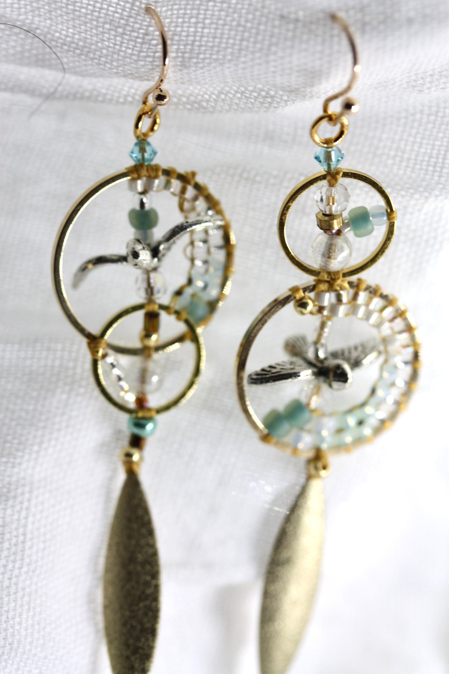 Uniquely modern art "flying seagulls" handmade beaded hoop earrings - part of my original "Shapes" series