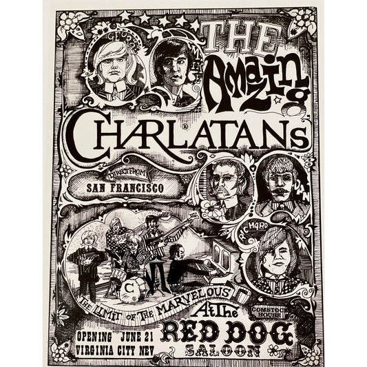 Small print of a legendary rock music concert poster/ad - from a vintage book - The Charlatans