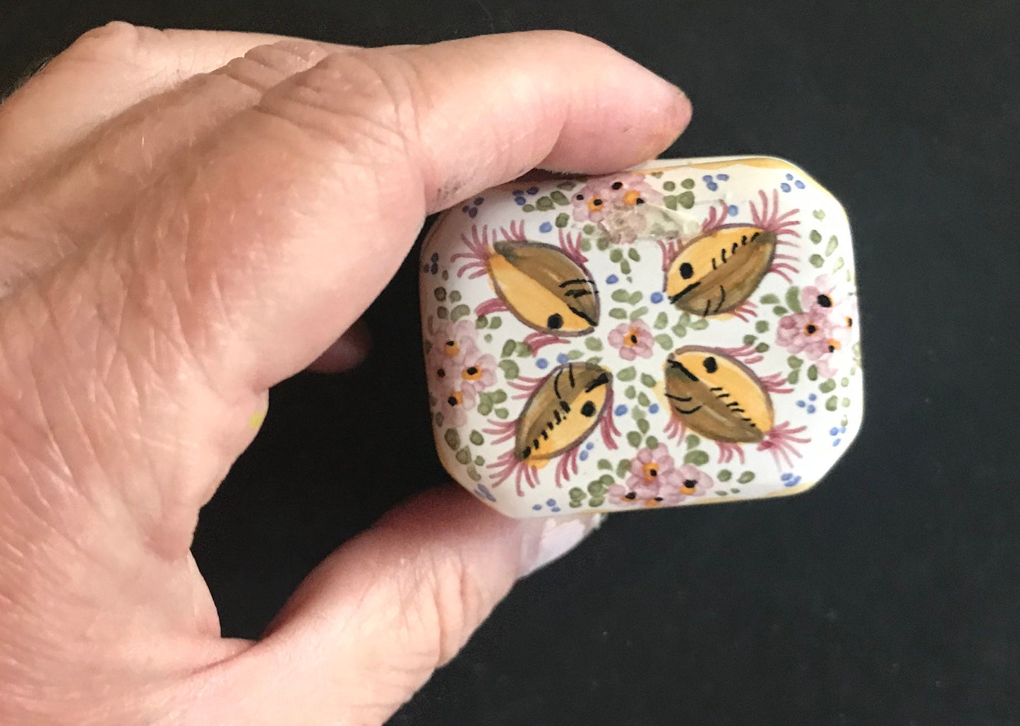 Stunning Hand Painted Porcelain Trinket Box from Portugal - Signed