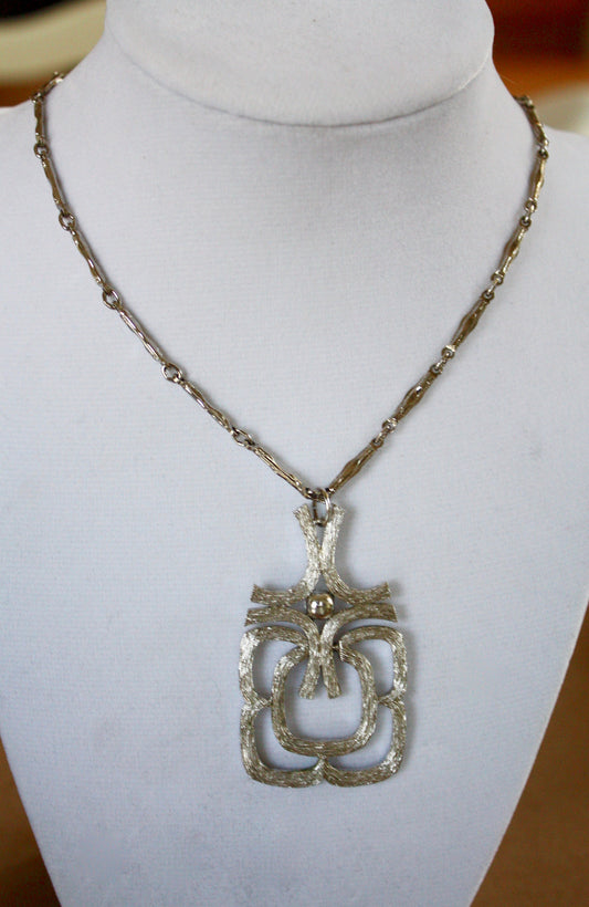 Stunning unique art deco style unsigned vintage silvertone necklace