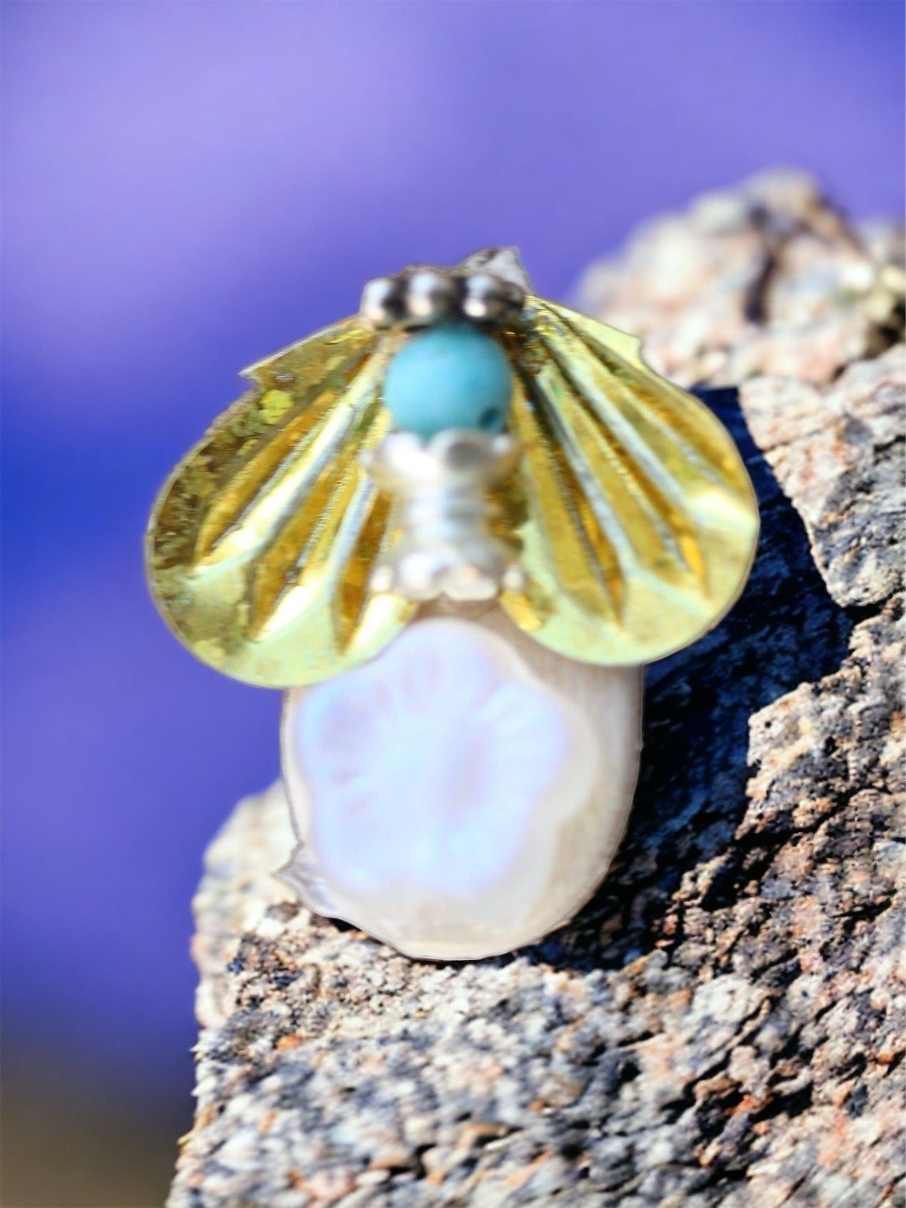 Meet "Buzz" - Assemblage art / mixed media collage - little flying insect magnet, lapel pin or necklace pendant