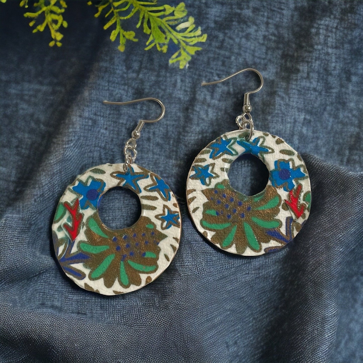 Unique handmade earrings - Asian paper sealed on wood