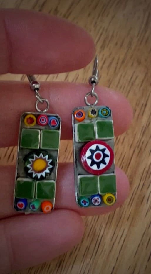 Small handmade micro mosaic glass and tile earrings
