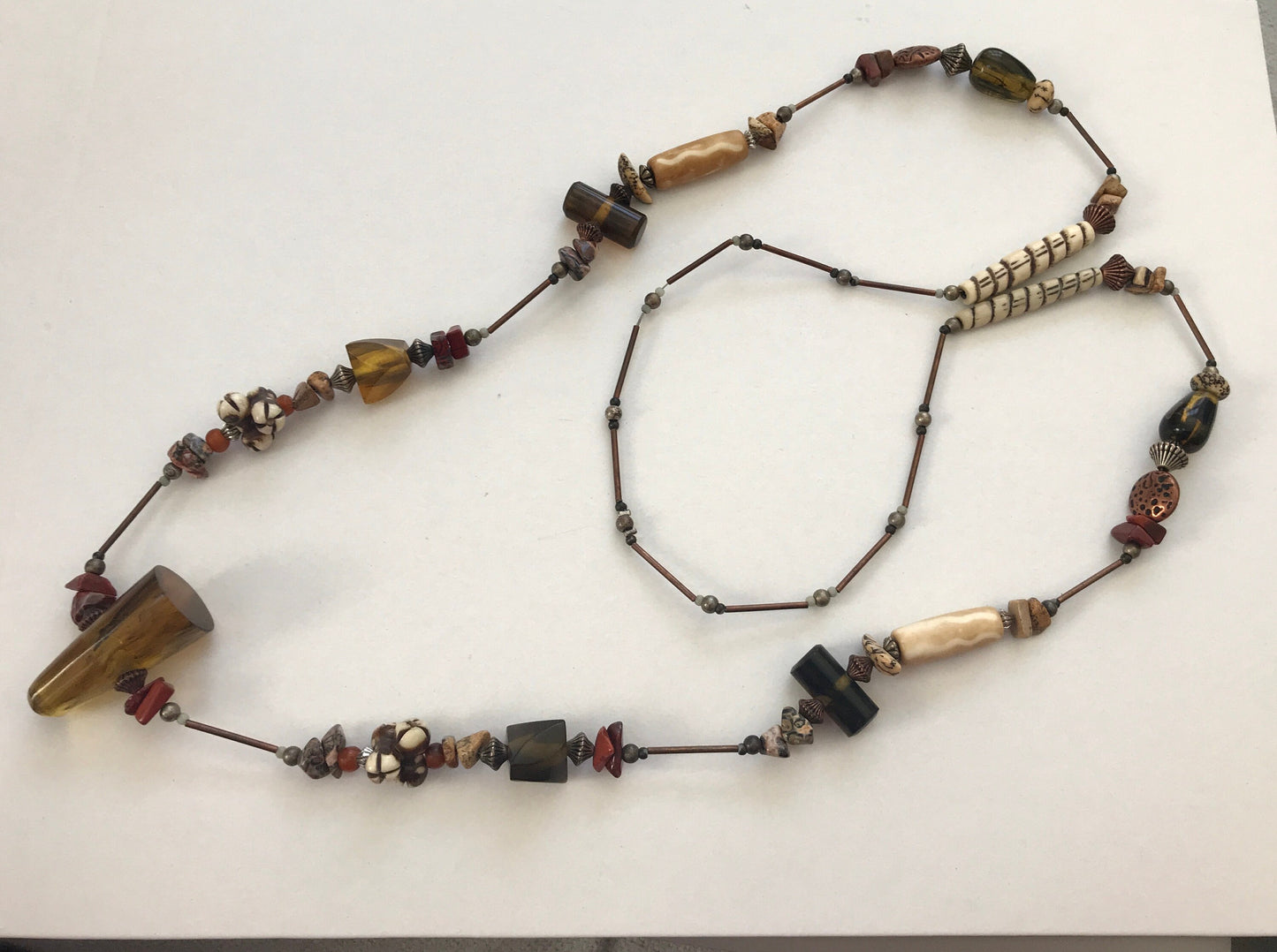 Unique mixed materials vintage tribal necklace - with wood and bone beads - and more - tribal, Native American style