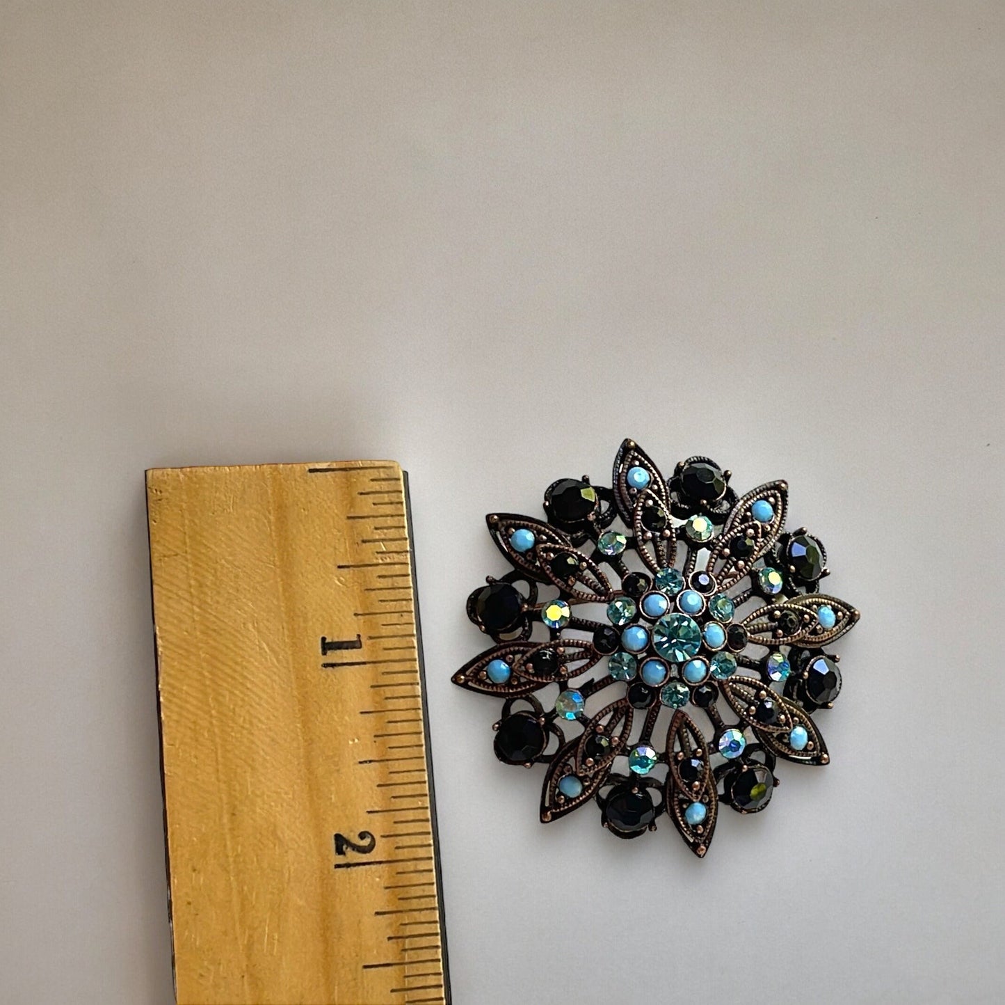 Stunning blue rhinestone vintage pin - 2 1/4"