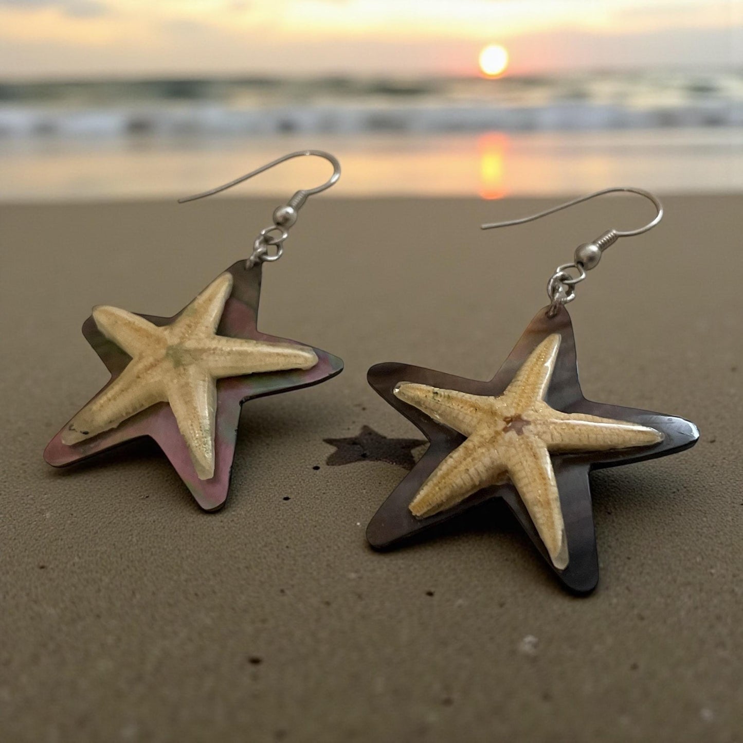 Vintage Starfish Earrings with Abalone Shell Backing – Unique Coastal Jewelry – Boho Chic Beach Earrings