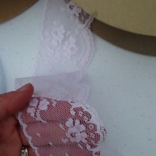 Wide vintage pink lace ribbon/lace/trim sheer… 1 and three-quarter inches wide - by the yard