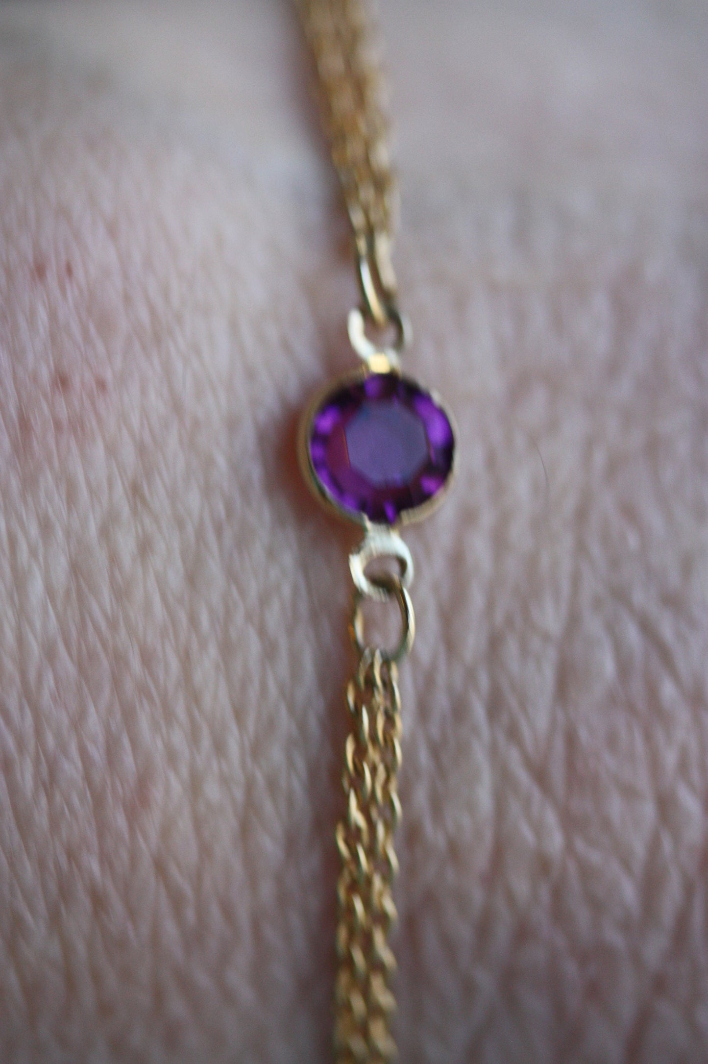 S I M P L E elegant timeless bracelet - purple vintage crystal on upcycled vintage goldtone double chain