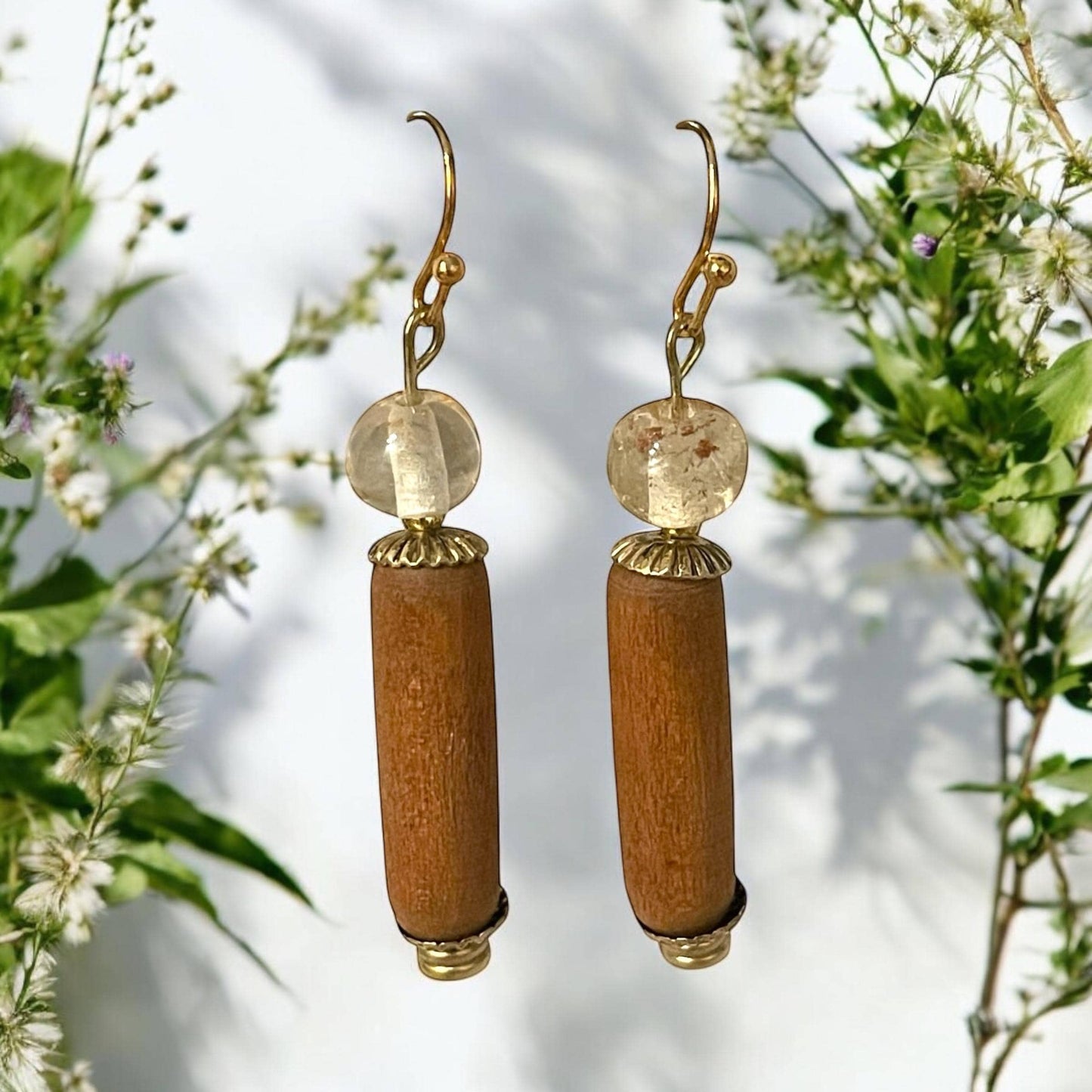 Handmade wood and glass dangle earrings - Your choice