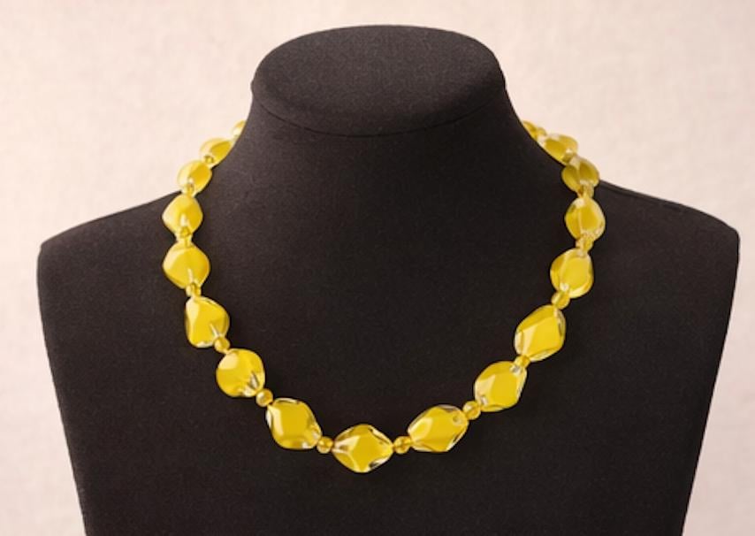 Vintage 1950s Czech Cased Glass Necklace – Bold Yellow & Clear Mid Century Art Glass Statement Beads
