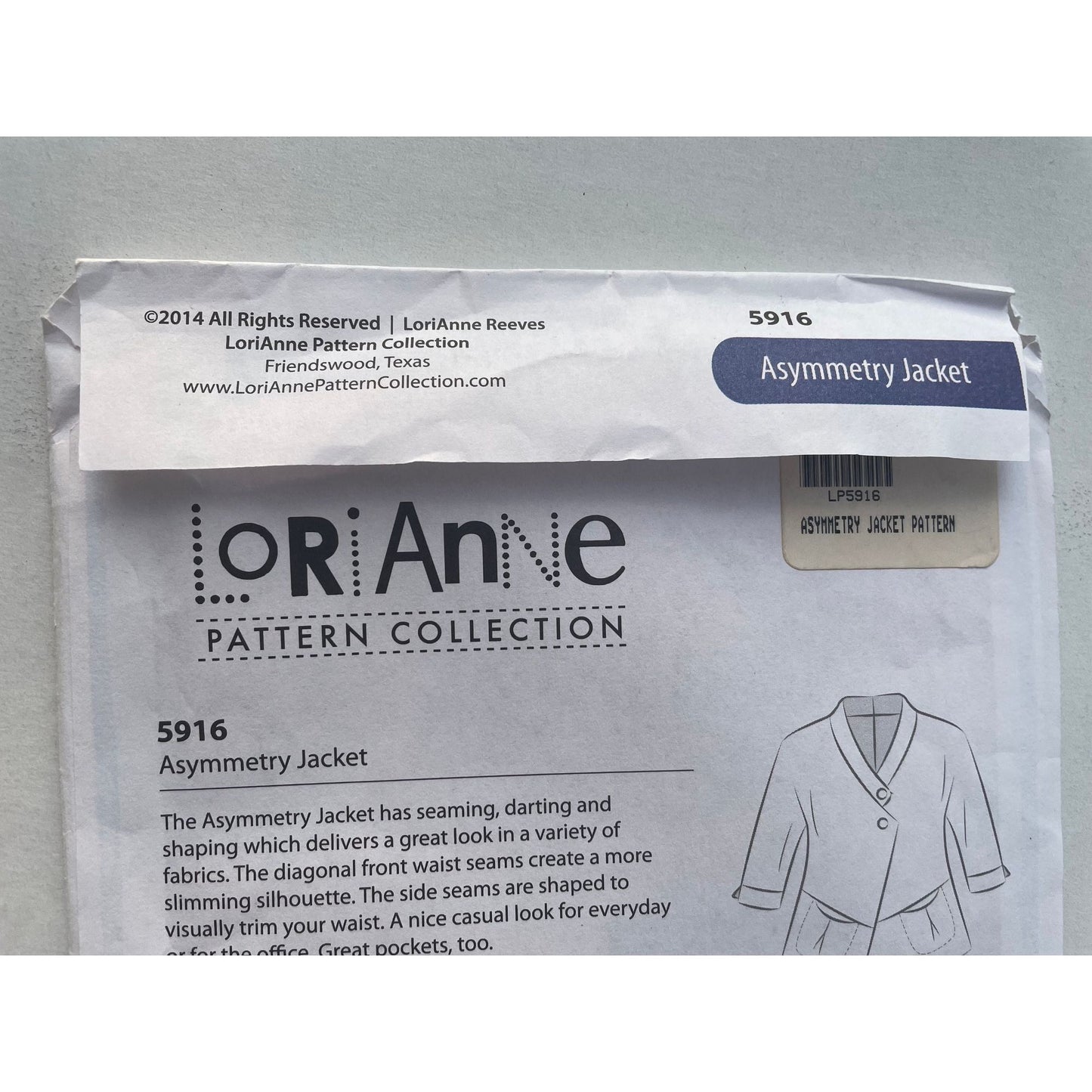 UNCUT Sewing Pattern - LoriAnne Patterns 5916. Asymmetry Jacket. All Sizes