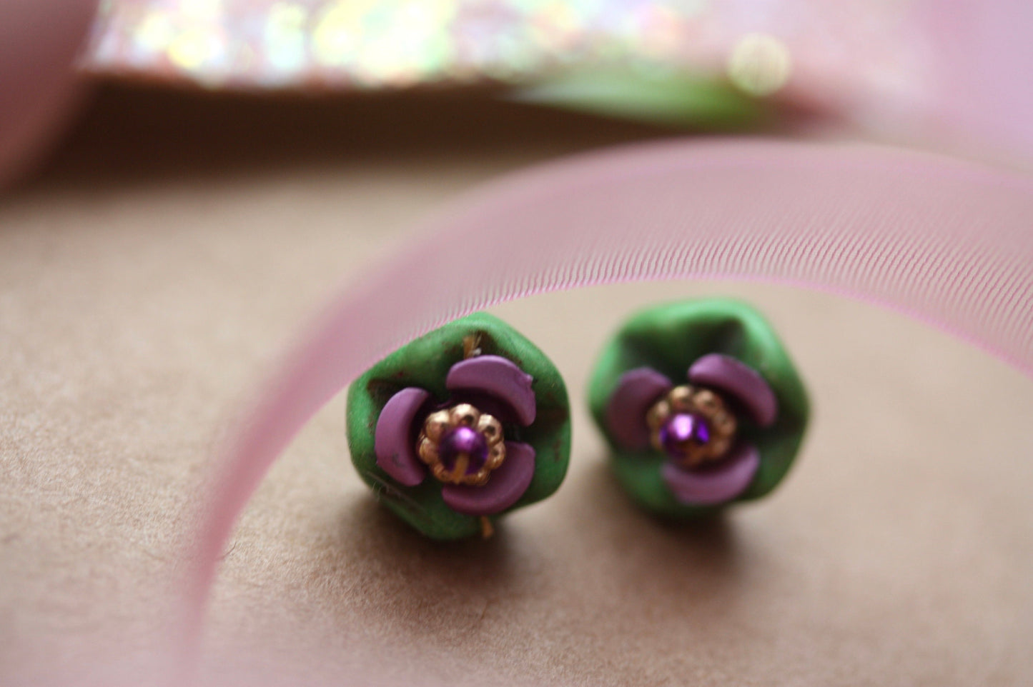 Mixed media little flower stud earrings