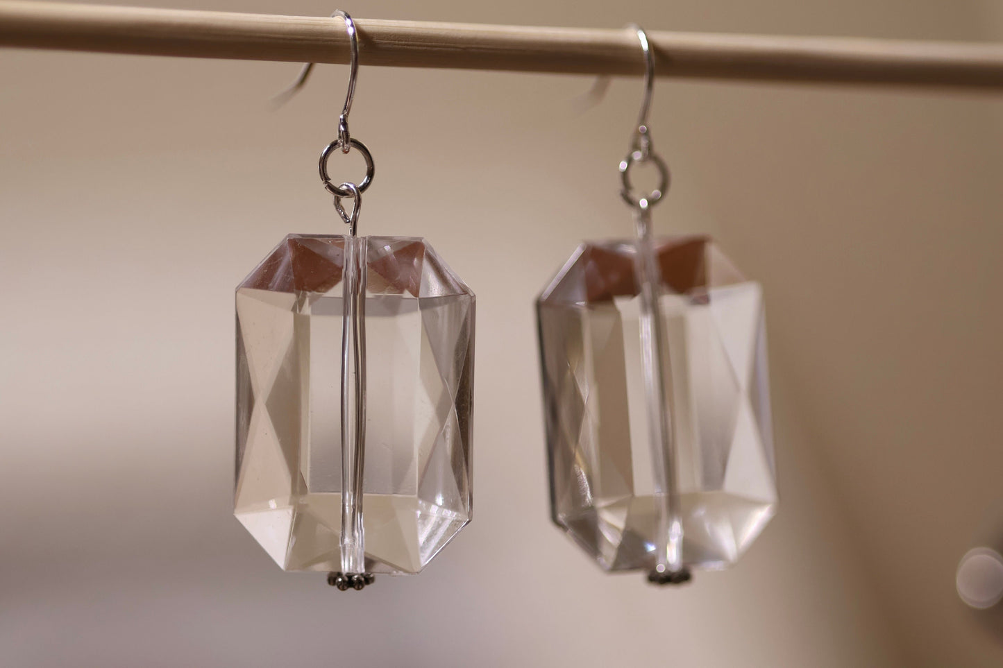 Clear bevel cut acrylic 2" rectangular shaped dangle earrings